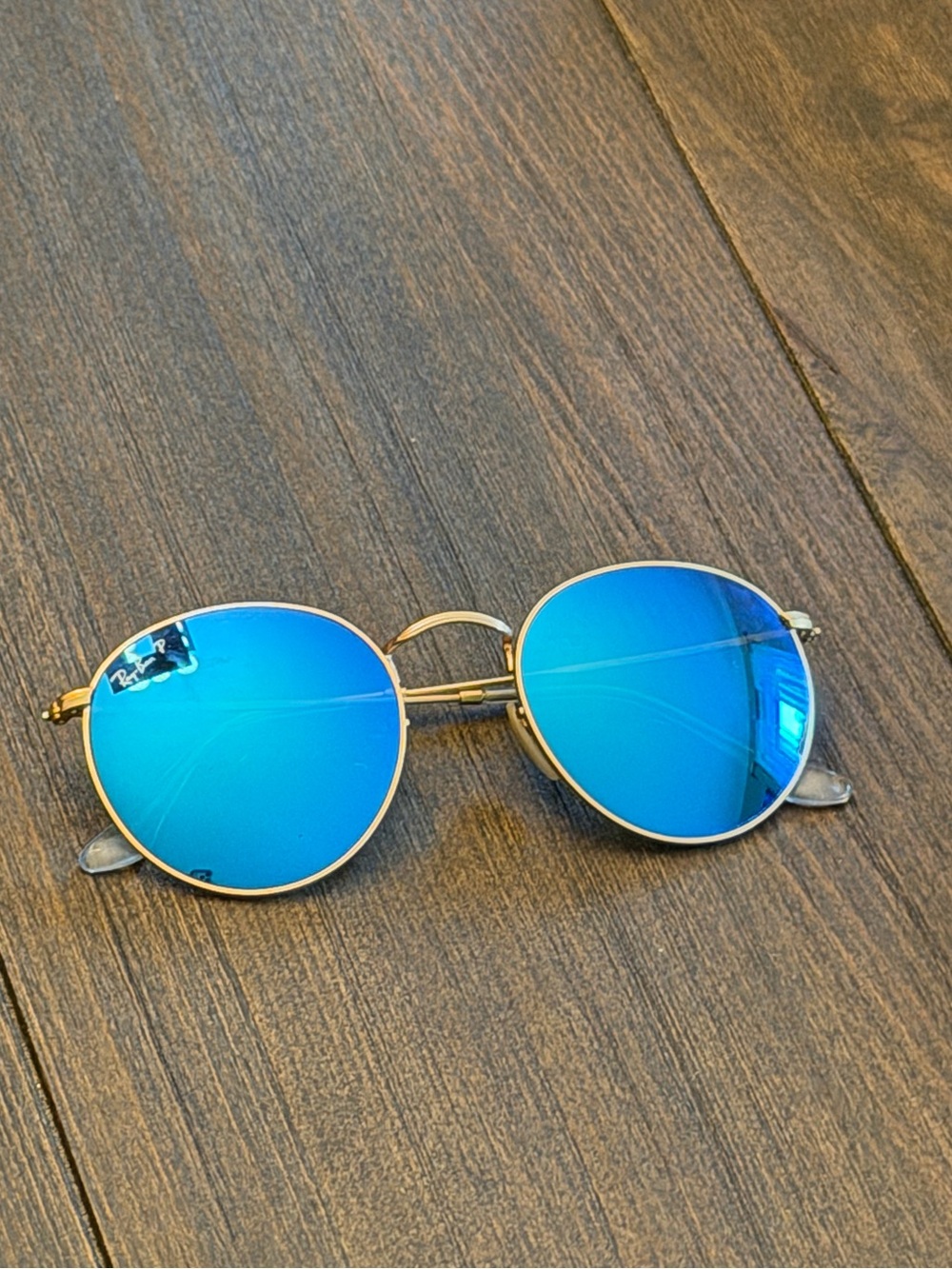 Ray Ban Polarized Round Blue Mirror Glasses Gold Frame